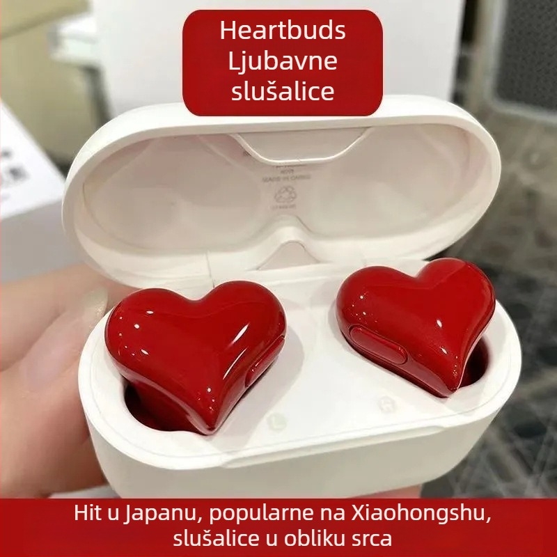 Bežične slušalice u obliku srca, za sport, s aktivnim uklanjanjem šumova, IPX4, Bluetooth 5.3, do 8 sati rada