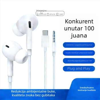 Žične ušne slušalice s Type-C digitalnim čipom i mikrofonom za Huawei/Honor X5 – karaoke snimanje