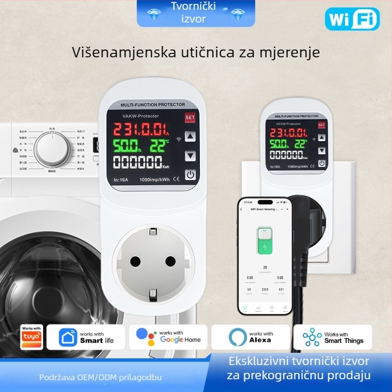 WiFi višenamjenska pametna utičnica s zaslonom za mjerenje energije, glasovna kontrola i zaštita od prenaponskog i podnaponskog napona