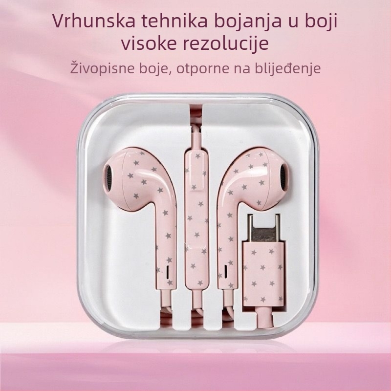 Distant Place Y serija kabelske slušalice s vodnim prijenosom uzorka zvjezdastog karikaturalnog dizajna, mikrofon, Type-C priključak