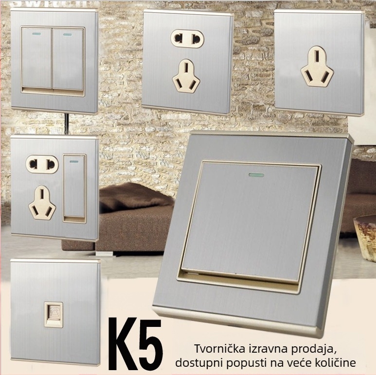 Liangjia 86-tip zidni prekidač i utičnica, komplet panel set od nehrđajućeg čelika sa brušenom završnom obradom, za ugradnju u zid