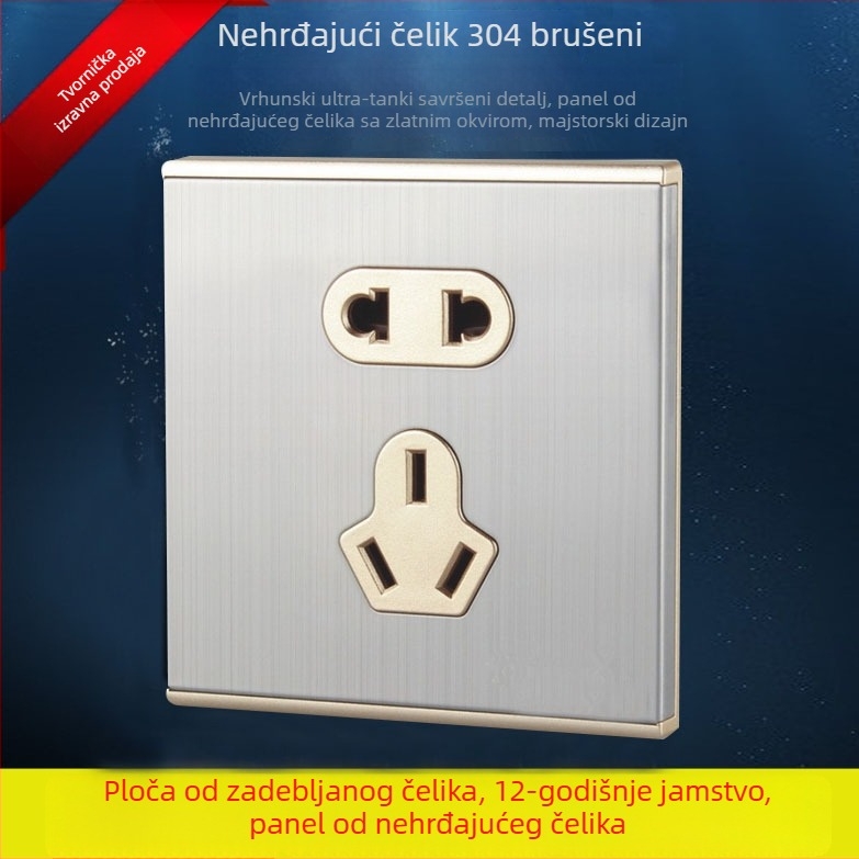 Liangjia 86-tip zidni prekidač i utičnica, komplet panel set od nehrđajućeg čelika sa brušenom završnom obradom, za ugradnju u zid