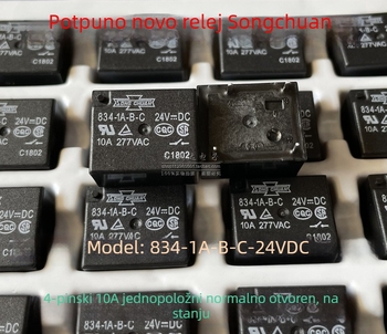 834-1A-B-C, 24V DC, 4-pin relej, 10A, SPST-NO