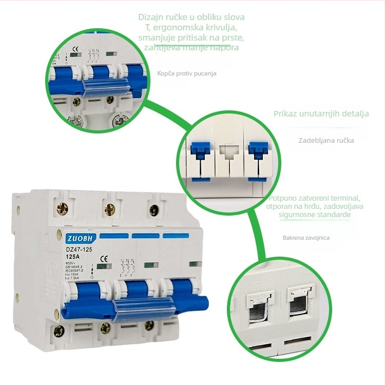 DZ47-125 kućni mini prekidač kruga, 1P 2P 3P 4P, 80A 100A 125A