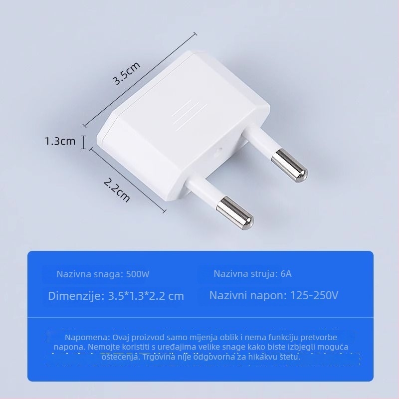 EU–US adapter utičnice, 4.0 mm EU na US, dvije okrugle na dvije plosne