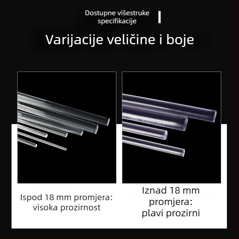 Polikarbonatna šipka, visoke transparentnosti, čvrsta okrugla šipka, crne boje, otporna na visoke temperature, duljina po mjeri