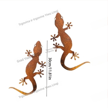 Rđavi metalni gecko – zidna dekoracija u silueti za vrt
