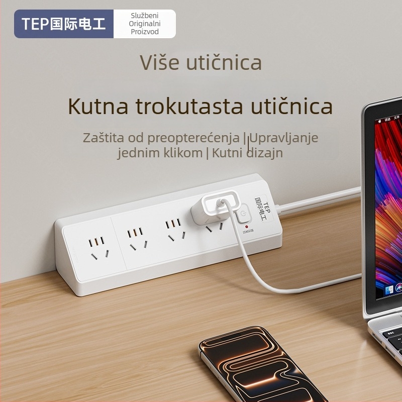 Pametni nagibni trokutasti produžni kabel s USB-om, višestruki priključci, za dom i studentski dom