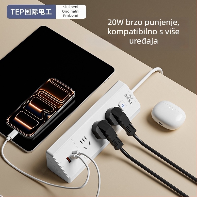 Pametni nagibni trokutasti produžni kabel s USB-om, višestruki priključci, za dom i studentski dom