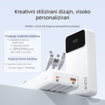 Power bank s 3C certifikatom, brzo punjenje, velika kapaciteta, ugrađen kabel, pametni digitalni zaslon, PD brzo punjenje, 20000mAh