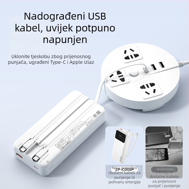 Power bank s 3C certifikatom, brzo punjenje, velika kapaciteta, ugrađen kabel, pametni digitalni zaslon, PD brzo punjenje, 20000mAh