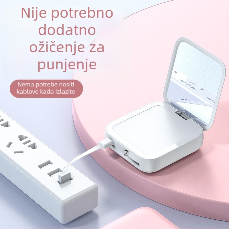 Kompaktno kozmetičko ogledalo s power bankom od 20000 mAh, mini, univerzalno, ugrađeni kabel za punjenje, otisak loga