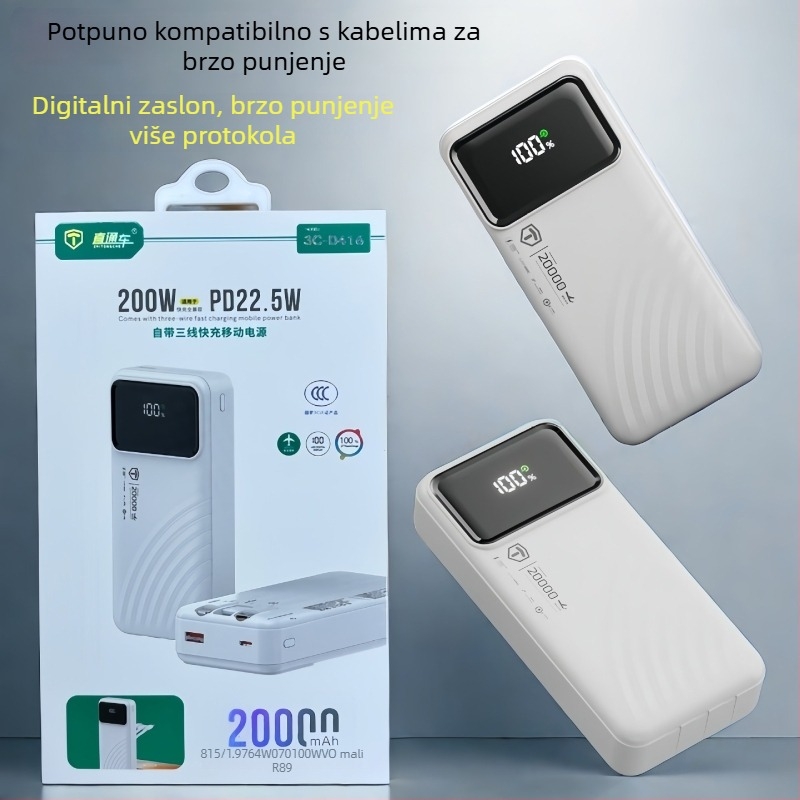 Novi power bank od 20.000 mAh, s ugrađenim kabelom, za Vivo brzo punjenje