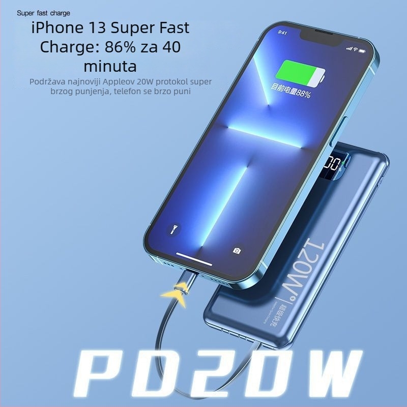 3C potvrda, 120W brzog punjenja, 20000mAh power bank velike kapacitete, prenosivi izvor napajanja s prilagođenim logotipom