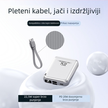Nova Power Bank s 22,5W brzim punjenjem, 10000mAh velikog kapaciteta, prijenosna bateria s ugrađenim kabelom