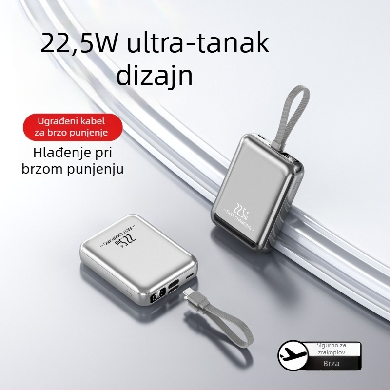 Nova Power Bank s 22,5W brzim punjenjem, 10000mAh velikog kapaciteta, prijenosna bateria s ugrađenim kabelom