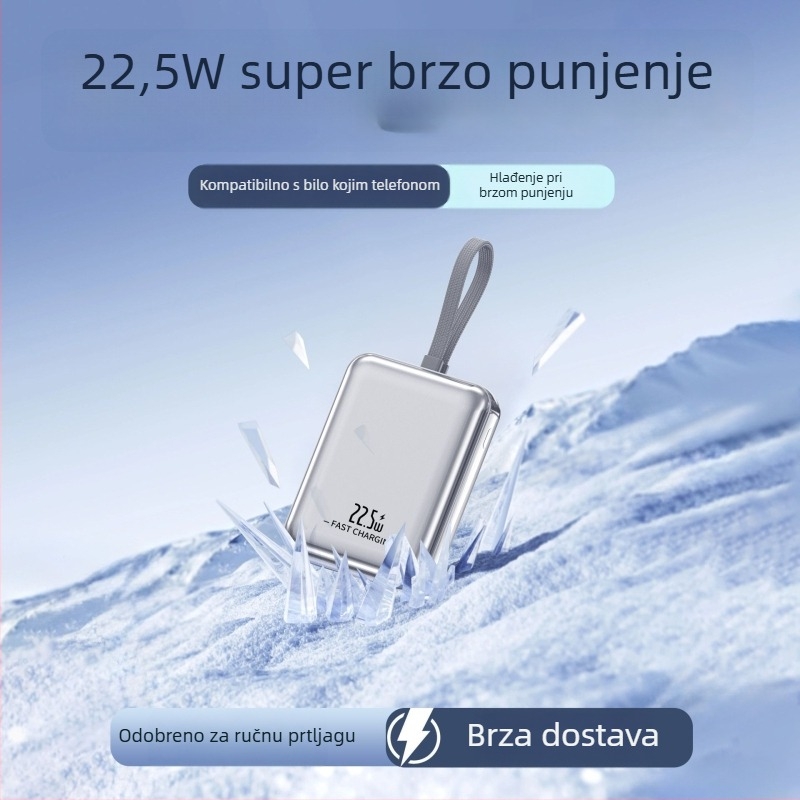Nova Power Bank s 22,5W brzim punjenjem, 10000mAh velikog kapaciteta, prijenosna bateria s ugrađenim kabelom