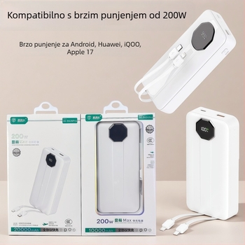Power Bank s 3C certifikatom, 20000mAh, brzo punjenje, s integriranim dvostrukim kabelima
