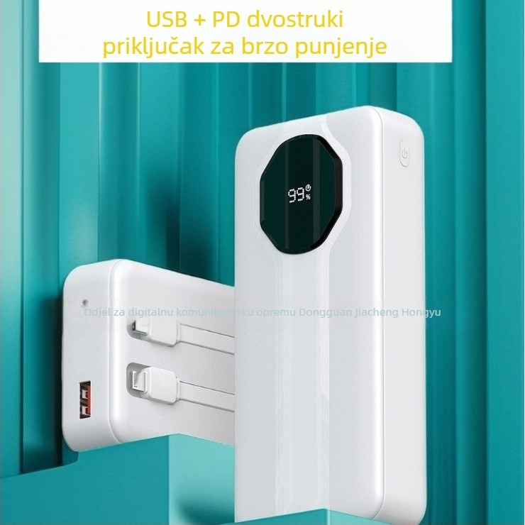 Power Bank s 3C certifikatom, 20000mAh, brzo punjenje, s integriranim dvostrukim kabelima