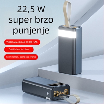 Power Bank 30000 mAh, PD 22,5W brzo punjenje, s trakom za nošenje, prijenosno napajanje
