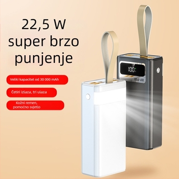 Power Bank 30000 mAh, PD 22,5W brzo punjenje, s trakom za nošenje, prijenosno napajanje