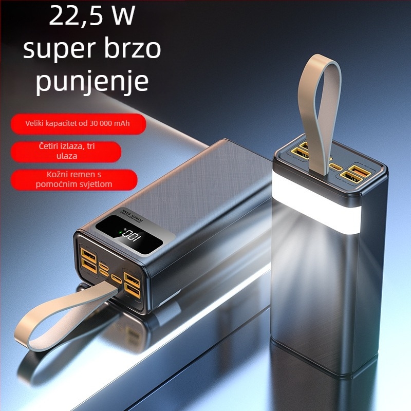 Power Bank 30000 mAh, PD 22,5W brzo punjenje, s trakom za nošenje, prijenosno napajanje