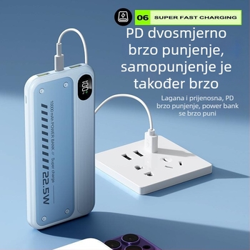 Vanjska baterija 20000 mAh s dvostrukim brzim punjenjem 22,5 W, ultra-tanka, s ugrađenim kabelom i digitalnim zaslonom