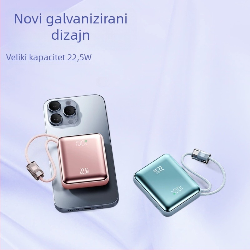 Mini vanjska baterija 10000mAh s ugrađenim pletenim kabelom i PD 2.0 brzim punjenjem