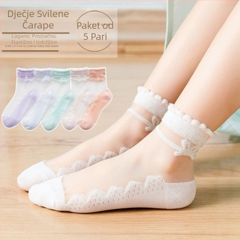 Dječje ljetne tanke čarape za djevojčice s mašnicom, princeski stil, kristalne detalje, prozirni Ice Silk, pamukova podloga