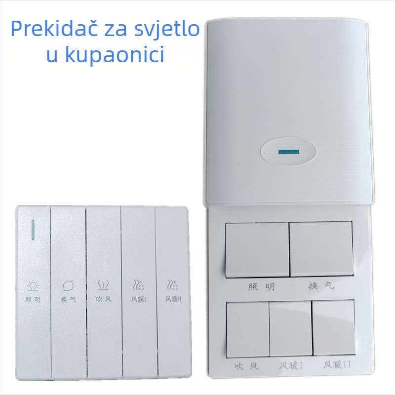 Prekidač za grijanje kupaonice s pet kanala, zidni skriveni klizni poklopac, luksuzni prekidač s četiri položaja