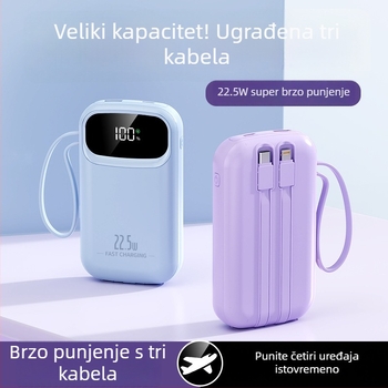Power bank s ugrađenim kabelom, 22,5W brzo punjenje, prijenosan, kapaciteta 10000 mAh, prilagođeni logo