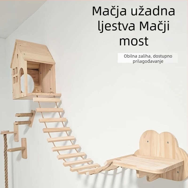 Set namještaja za mačke: užadasta ljestvica za mačke, gnijezdo za mačke s dodacima, penjaći okvir, viseći most, mekane ljestve za mačke, mačje stepenice, zidni namještaj za mačke