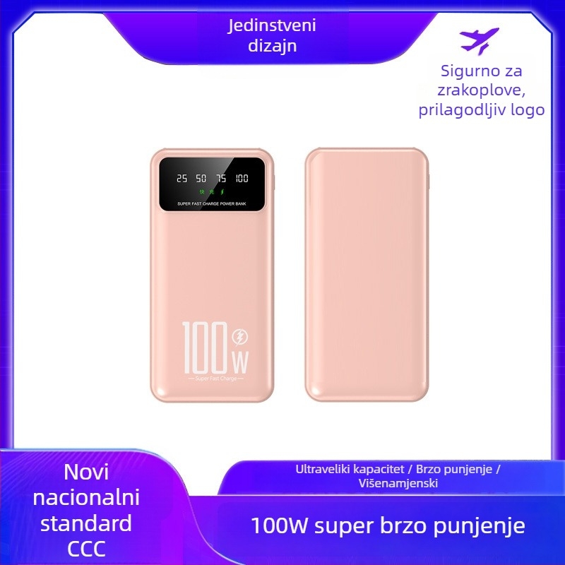 KC Prijenosna banka za napajanje s integriranim kabelom, 20.000 mAh, 100W PD brzo punjenje, velika kapaciteta, prijenosna, prilagodljiva