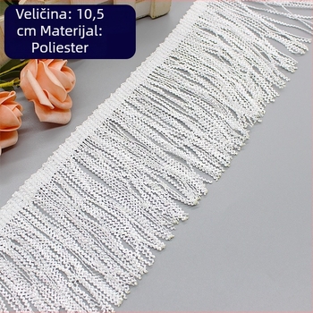 Bijela čipkasta traka s resicama, širina 10,5 cm, visoke gustoće, za kazališne i latino plesne kostime