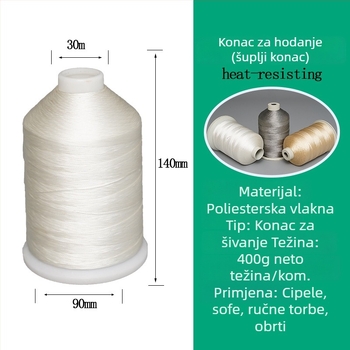 Šupljeg jezgra poliester šivaća nit, otporna na visoke temperature i habanje, za tekstil, obuću i tapeciranje