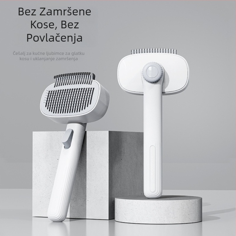 Četka za kućne ljubimce s nehrđajućim čelicama, pogodna za mačke i pse, za uklanjanje ispale dlake i raščešljavanje, alat za njegu dlake s automatskim čišćenjem za dugu i kratku dlaku