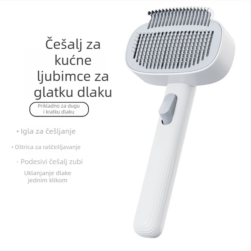 Četka za kućne ljubimce s nehrđajućim čelicama, pogodna za mačke i pse, za uklanjanje ispale dlake i raščešljavanje, alat za njegu dlake s automatskim čišćenjem za dugu i kratku dlaku