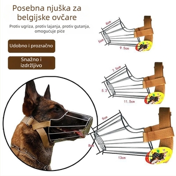 Metalni muzzle za pse srednje i velike veličine; protiv ugriza, laje i žvakanja; pogodan za Malinois i njemačku ovčarku