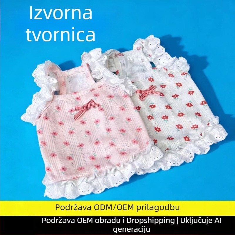 Proljetno-ljetna haljina za pse s cvjetnom čipkom i naramenicama, princes stil