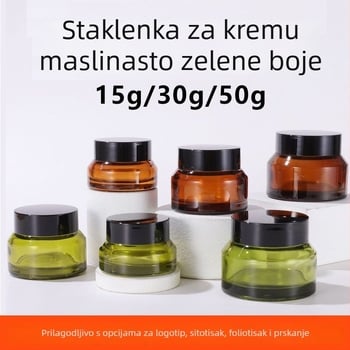 Staklena boca za krem s kosim ramenom u maslinasto zelenoj i čaj boji za kozmetiku, losion i kremu za oči