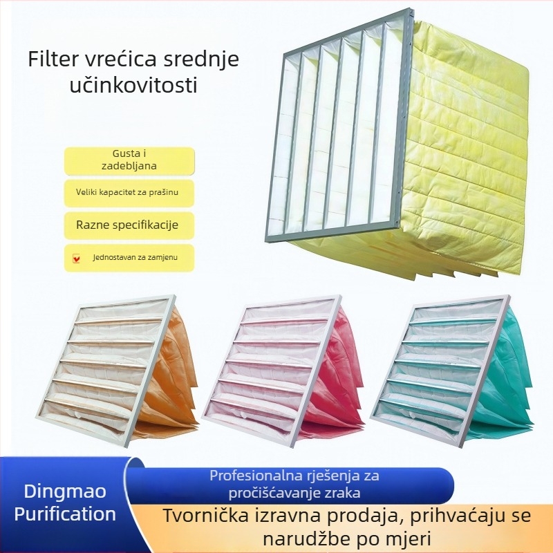 Kingmao F8 srednje učinkovit vrećasti filtar od nehrđajućeg čelika s netkanom vrećom, pločasti primarni filtar i mreža za odvajanje prašine za industrijsku upotrebu