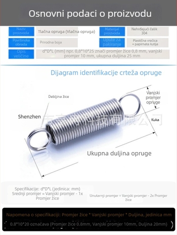 Nategujuća opruga sa kukom, 2,5x20, 65 MN