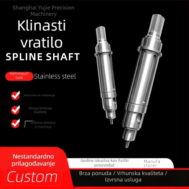 Involutni spline osovina, precizno obrađena, nerđajući čelik 303, nestandardne industrijske prijenosne komponente