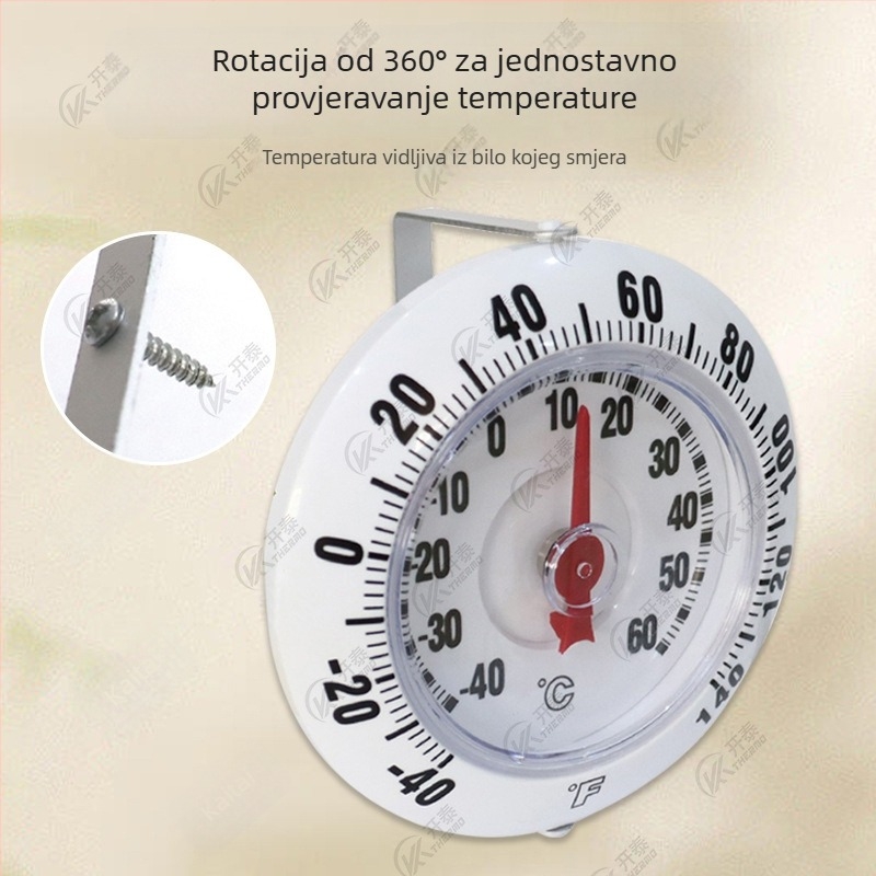 Kaitai KT mehanički termometar za unutarnju i vanjsku upotrebu, 360° rotacija, dvostruka skala, visoka preciznost, bez baterije