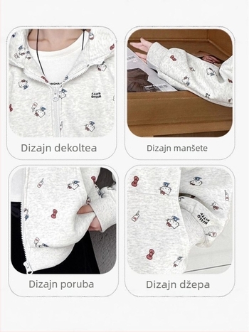 Dječja jesen-zimska jakna s crtani motivom, djevojački korejski stil kardigan s čipkom i kapuljačom