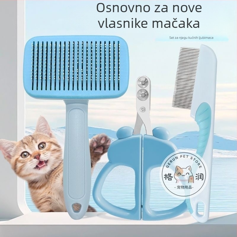 Set za njegu mačaka: češalj, kliješta za nokte i škarice za nokte