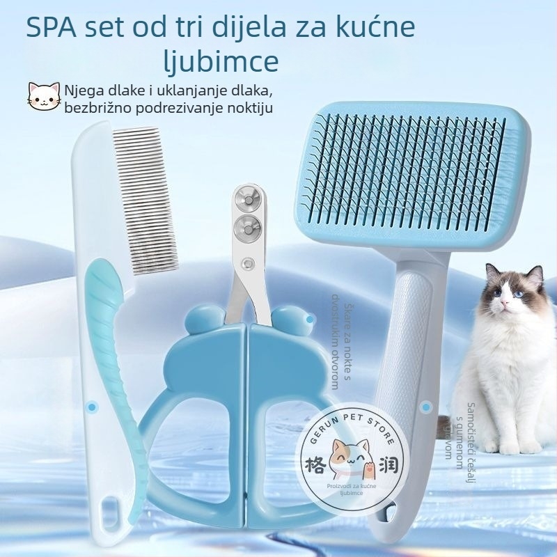 Set za njegu mačaka: češalj, kliješta za nokte i škarice za nokte