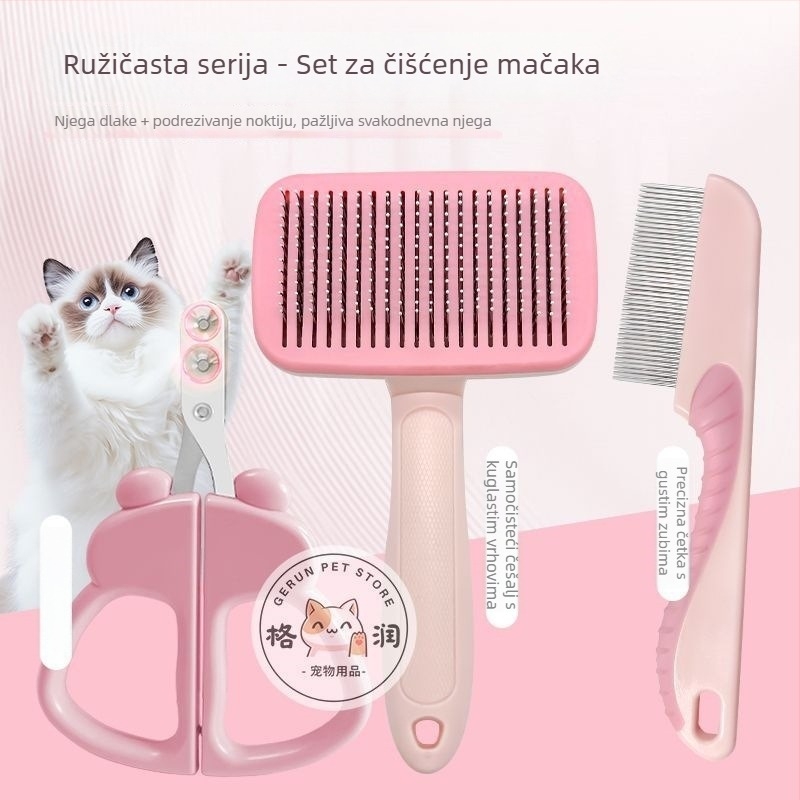 Set za njegu mačaka: češalj, kliješta za nokte i škarice za nokte
