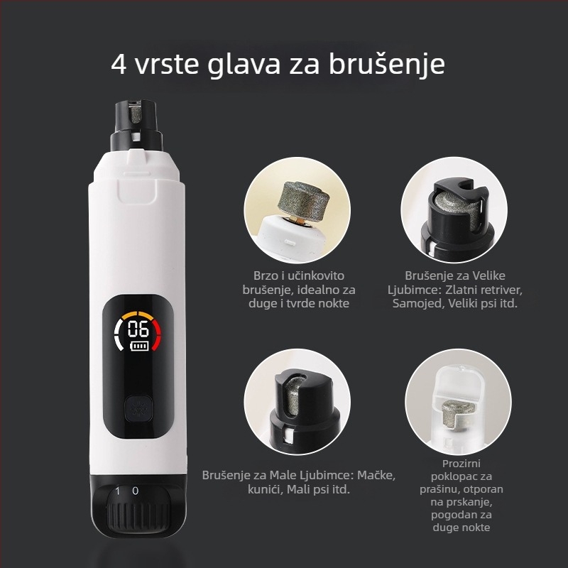 Električni turpij za nokte kućnih ljubimaca s visokim LED dvostrukim osvjetljenjem, punjivi električni turpij za nokte mačaka i pasa