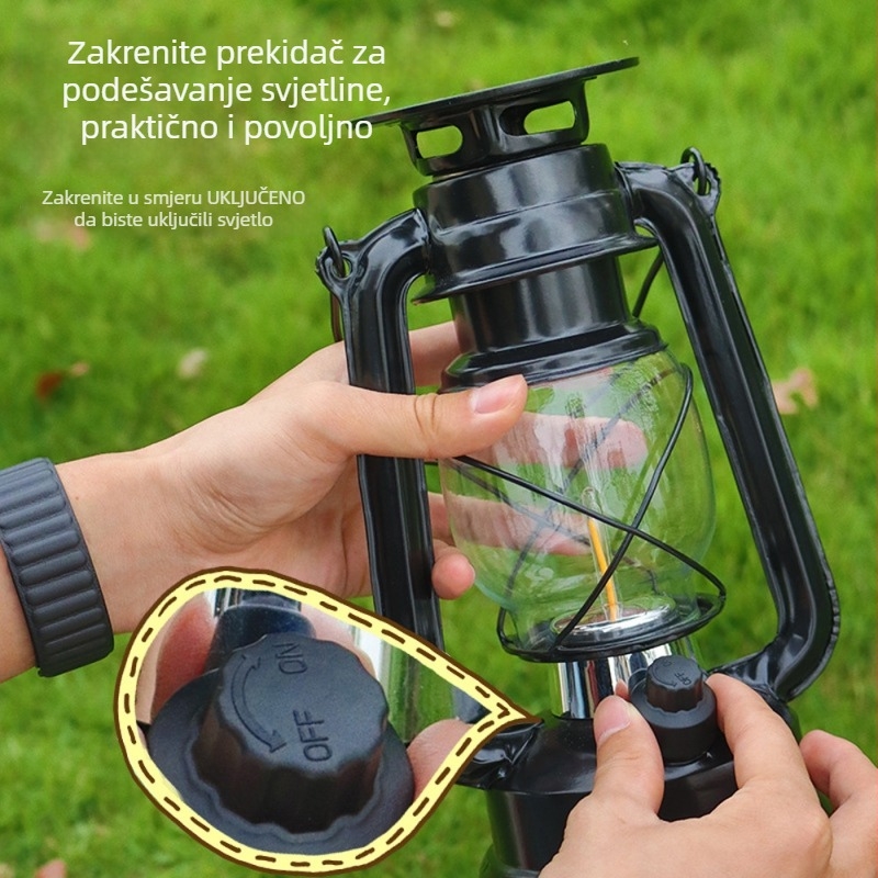 Solarni stakleni fenjer za kampiranje – vodootporan vanjski fenjer, napajanje solarnom energijom, atmosfersko svjetlo za šator, kerosenska lampe stil